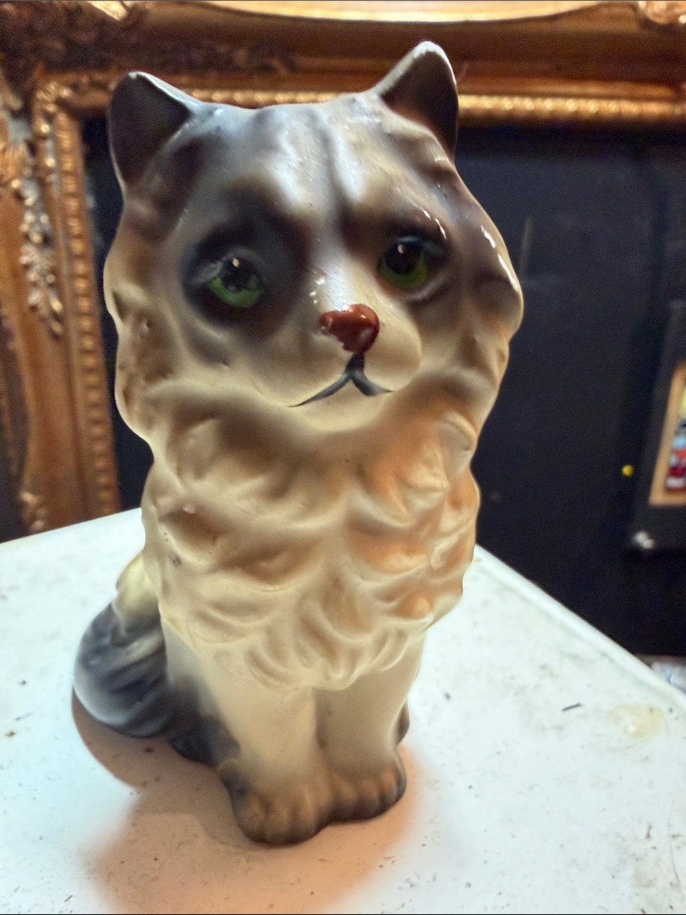 Vintage Mid-Century Japanese Porcelain Persian Cat Figurine – 3.5” Green Eyes